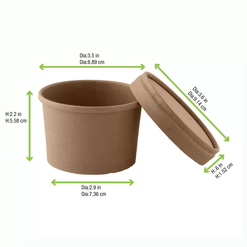 PacknWood Brown Kraft Soup Cup With Kraft Lid Included - 8oz Diam.3.375'' H:2.4'' - 500 pcs PacknWood Brown Kraft Soup Cup With Kraft Lid Included - 8oz Diam.3.375'' H:2.4'' - 500 pcs