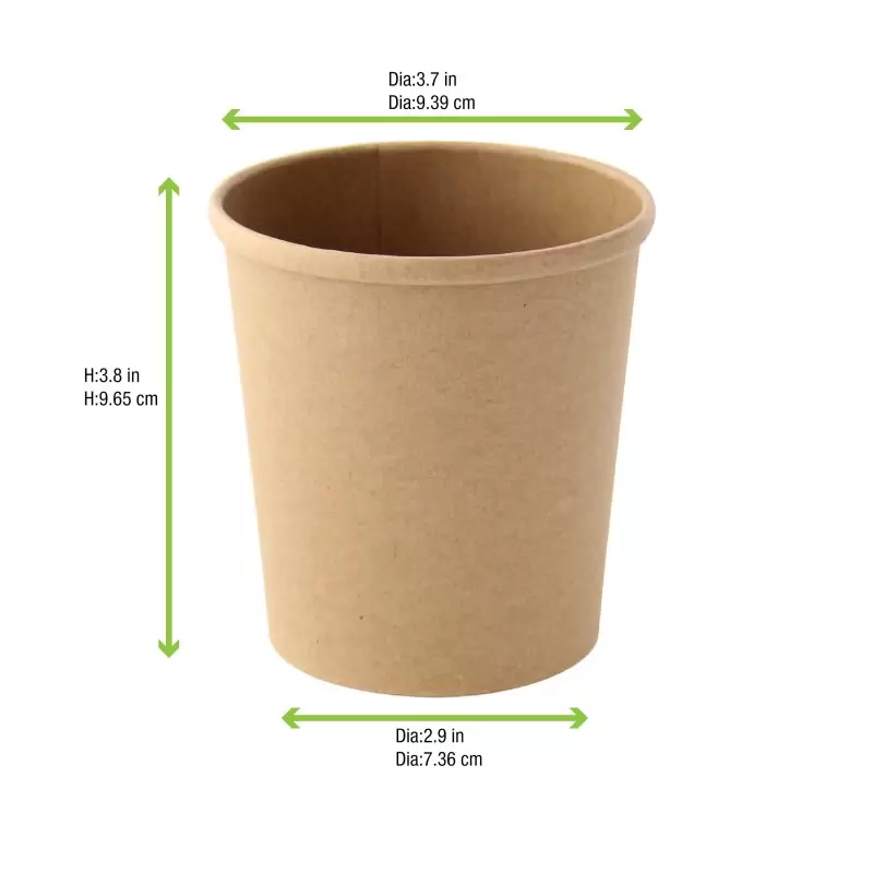 PacknWood Brown Kraft Soup Cup (Lid Optional) - 16oz Diam.3.8'' H:4'' - 500 pcs PacknWood Brown Kraft Soup Cup (Lid Optional) - 16oz Diam.3.8'' H:4'' - 500 pcs