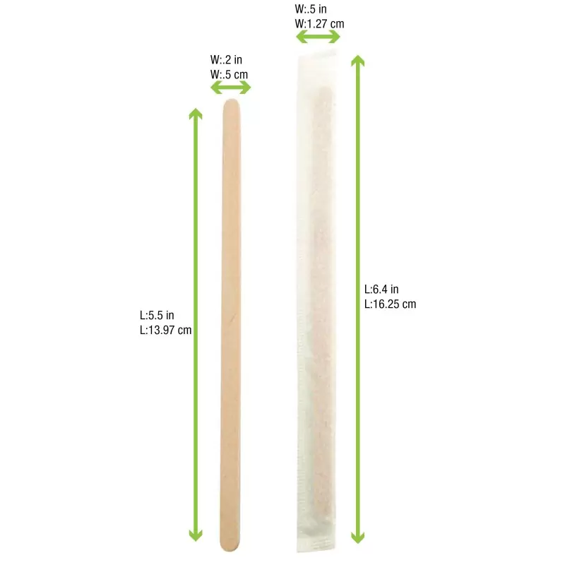 PacknWood 'dividually Wrapped Wooden Coffee Stirrers - 5.5 x 0.2 x 0.04'' - 10000 pcs PacknWood 'dividually Wrapped Wooden Coffee Stirrers - 5.5 x 0.2 x 0.04'' - 10000 pcs