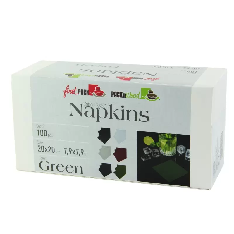PacknWood Luxury Olive Green Cotton Cocktail Napkin - 7.9'' x 7.9'' - 200 pcs PacknWood Luxury Olive Green Cotton Cocktail Napkin - 7.9'' x 7.9'' - 200 pcs