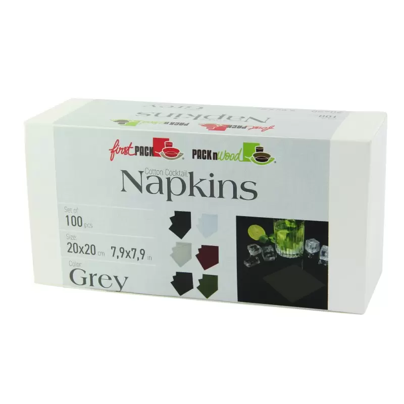 PacknWood Luxury Silver Grey Cotton Cocktail Napkin - 7.9'' x 7.9'' - 200 pcs PacknWood Luxury Silver Grey Cotton Cocktail Napkin - 7.9'' x 7.9'' - 200 pcs