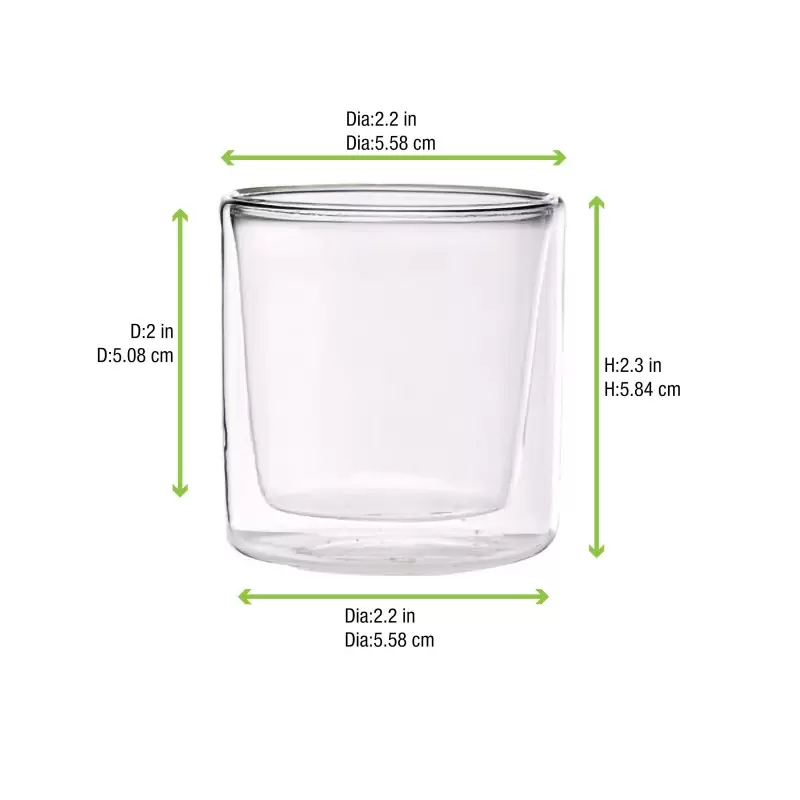 PacknWood Double Wall Short Mini Glass - 2oz Diam.2.2'' H:2.3'' - 48 pcs PacknWood Double Wall Short Mini Glass - 2oz Diam.2.2'' H:2.3'' - 48 pcs