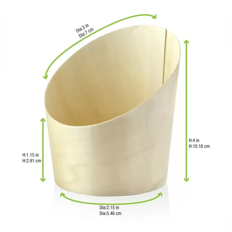PacknWood Slanted Wood Cup - 9.5oz Diam.3.7'' H:4.1'' - 100 pcs PacknWood Slanted Wood Cup - 9.5oz Diam.3.7'' H:4.1'' - 100 pcs