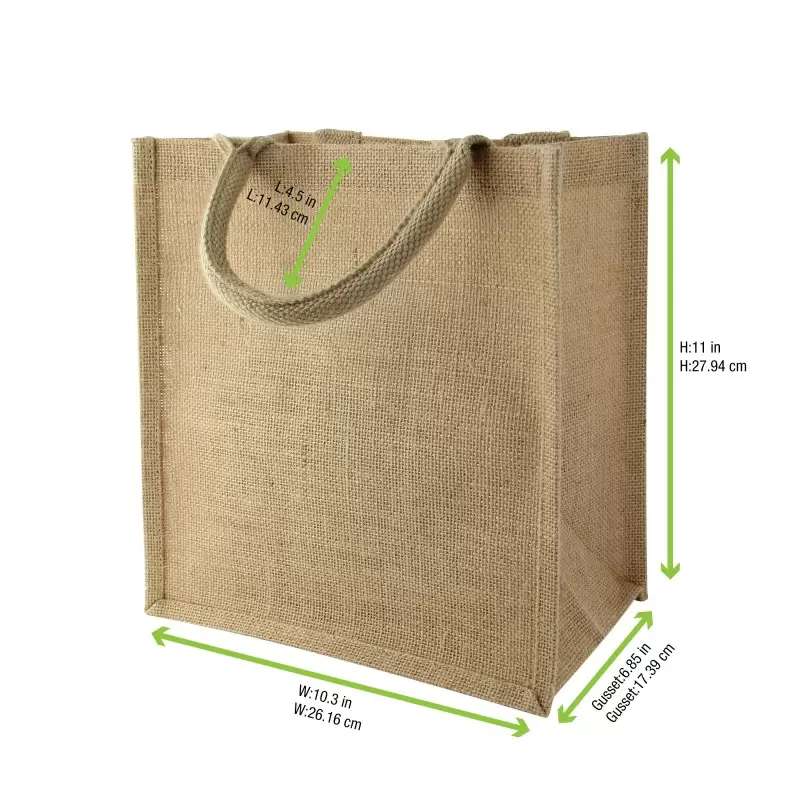 PacknWood Natural Carrier Jute Bag With Handle - 10.2 x 6.7 x 11'' - 30 pcs PacknWood Natural Carrier Jute Bag With Handle - 10.2 x 6.7 x 11'' - 30 pcs