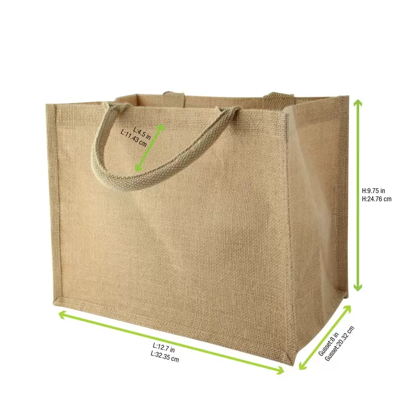 PacknWood Natural Carrier Jute Bag With Handle - 12.6 x 7.9 x 9.8'' - 30 pcs PacknWood Natural Carrier Jute Bag With Handle - 12.6 x 7.9 x 9.8'' - 30 pcs