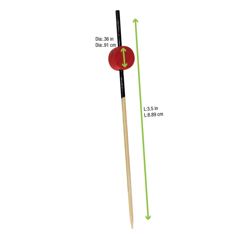 PacknWood Bamboo Picks Black End With Red Bead - 3.1'' - 300 pcs PacknWood Bamboo Picks Black End With Red Bead - 3.1'' - 300 pcs