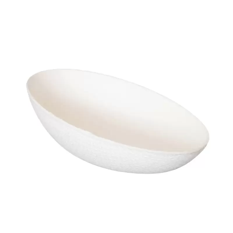 PacknWood Egg Shaped White Sugarcane Dish - 3.5 x 2'' - 288 pcs PacknWood Egg Shaped White Sugarcane Dish - 3.5 x 2'' - 288 pcs