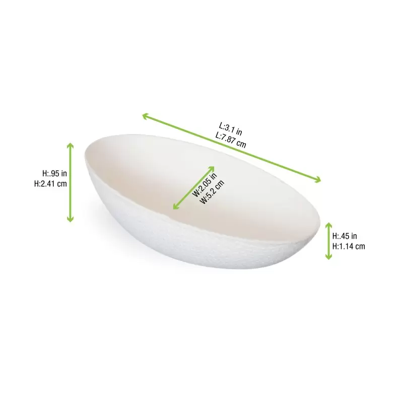 PacknWood Egg Shaped White Sugarcane Dish - 3.5 x 2'' - 288 pcs PacknWood Egg Shaped White Sugarcane Dish - 3.5 x 2'' - 288 pcs