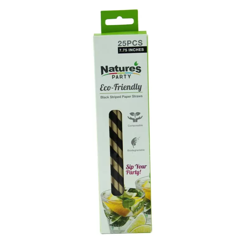 PacknWood Durable Black & White Striped Paper Straws - Unwrapped - 7.75'' - 300 pcs PacknWood Durable Black & White Striped Paper Straws - Unwrapped - 7.75'' - 300 pcs