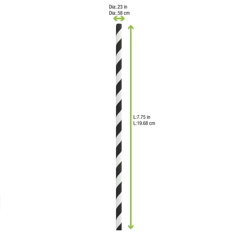 PacknWood Durable Black & White Striped Paper Straws - Unwrapped - 7.75'' - 300 pcs PacknWood Durable Black & White Striped Paper Straws - Unwrapped - 7.75'' - 300 pcs