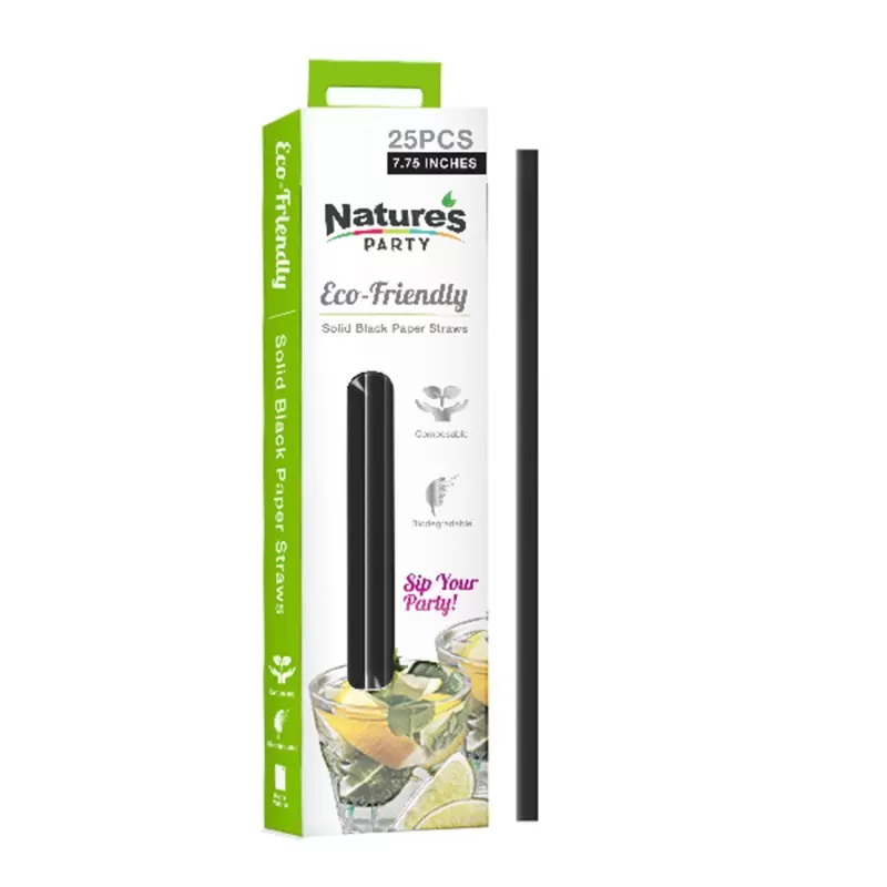 PacknWood Durable Full Black Paper Straws - Unwrapped - 7.75'' - 300 pcs PacknWood Durable Full Black Paper Straws - Unwrapped - 7.75'' - 300 pcs