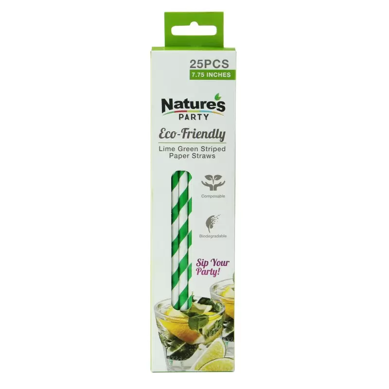 PacknWood Durable Green & White Striped Paper Straws - Unwrapped - 7.75'' - 300 pcs PacknWood Durable Green & White Striped Paper Straws - Unwrapped - 7.75'' - 300 pcs