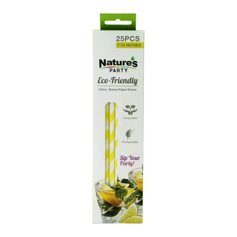 PacknWood Durable Yellow & White Striped Paper Straws - Unwrapped - 7.75'' - 300 pcs PacknWood Durable Yellow & White Striped Paper Straws - Unwrapped - 7.75'' - 300 pcs