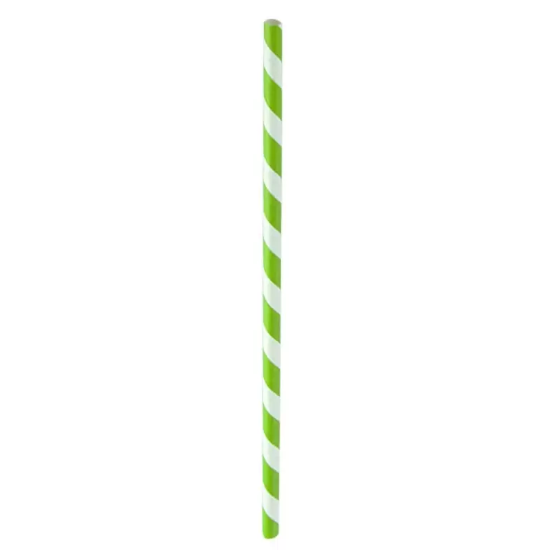 PacknWood Lime Green Striped Paper Straws - 8.3'' - 600 pcs PacknWood Lime Green Striped Paper Straws - 8.3'' - 600 pcs