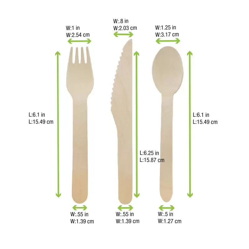 PacknWood Wooden Cutlery Kit (8Pcs Eack) 576Pcs (24X24Pcs) - Diam.6.49 x 0.82 x 0.31'' - 576 pcs PacknWood Wooden Cutlery Kit (8Pcs Eack) 576Pcs (24X24Pcs) - Diam.6.49 x 0.82 x 0.31'' - 576 pcs