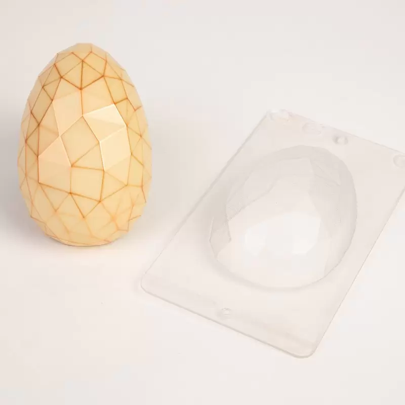 Thermoformed Polycarbonate Chocolate Mold - Diamond Egg - 2 Cavity -100 mm x 66 mm x h 66 mm - 80 gr - Hans Brunner