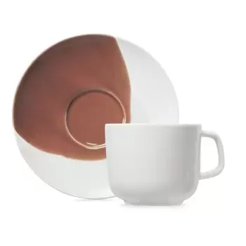 Revol Confluence Collection Tea Cup And Saucer 20 cl\n - Cognac Alabaster white - Set of 6 pcs