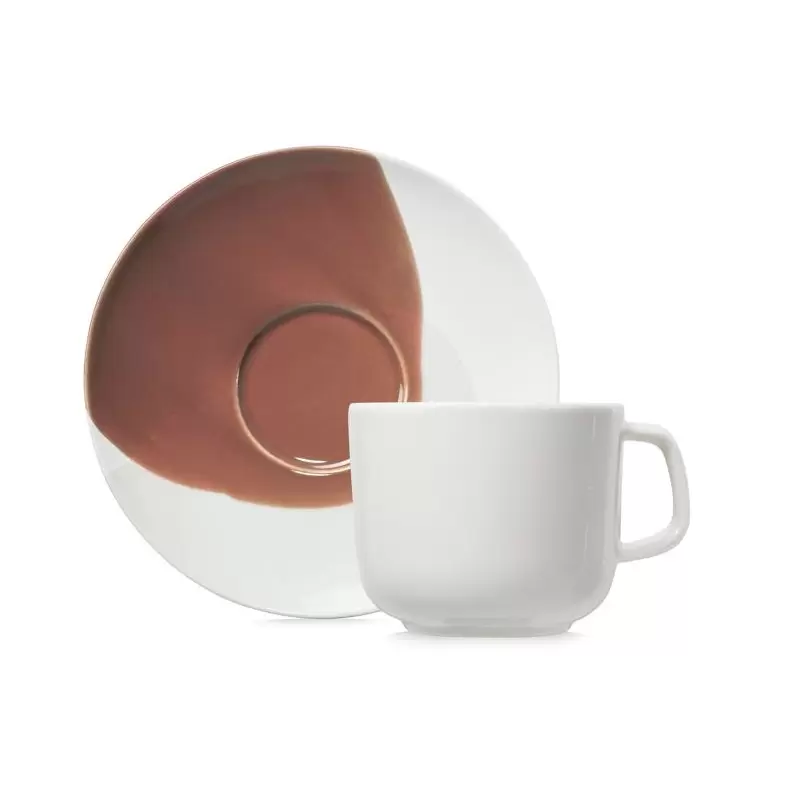 Revol Confluence Collection Tea Cup And Saucer 20 cl\n - Cognac Alabaster white - Set of 6 pcs