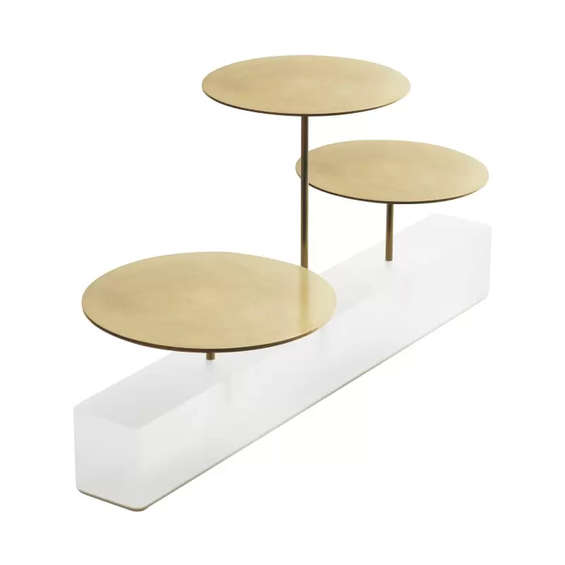 Revol ICE Collection Bricks Bar Rectangular 3 Trays - Nacryl White/Stainless Steel Brushed Gold Finish Revol ICE Collection Bricks Bar Rectangular 3 Trays - Nacryl White/Stainless Steel Brushed Gold Finish