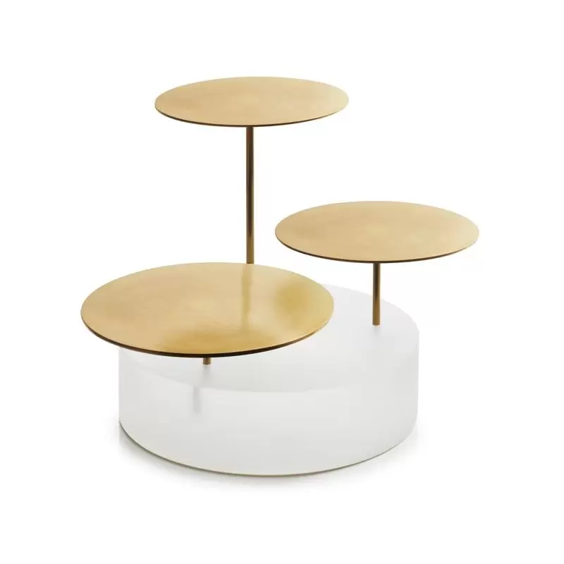 Revol ICE Collection Bricks Bar Round 3 Trays - Nacryl White/Stainless Steel Brushed Gold Finish Revol ICE Collection Bricks Bar Round 3 Trays - Nacryl White/Stainless Steel Brushed Gold Finish