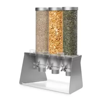 Rosseto EZ-SERV 1.3 Gal. 3-Container Grey Metal Tabletop Dispenser with Acrylic Tray - 1 Piece - 20.5 x 10.5 x 25.13 In.