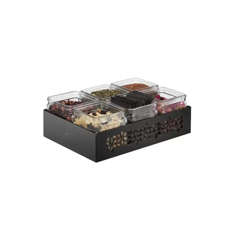 Rosseto SM315 Rosseto Mosaic Black Matte Jar Holder with 6 Glass Ja...