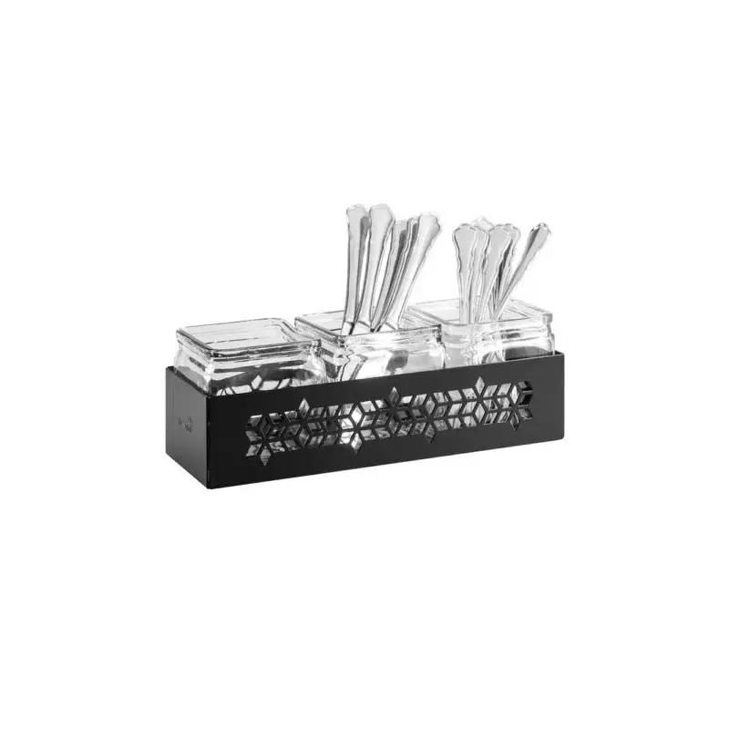 Rosseto SM314 Rosseto Mosaic Black Matte Jar Holder with 3 Glass Ja...