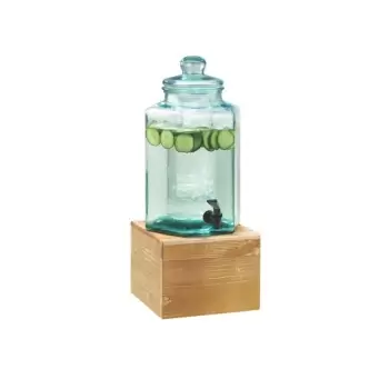 Cal-Mil Madera 2 Gallon Vintage Glass Beverage Dispenser With Wooden Base And Ice Chamber