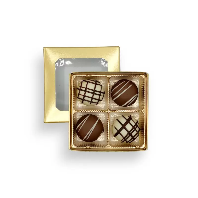 Gold Classic Chocolate Bonbons Candy Window Boxes with Inserts - 3 Oz - 3.5'' x 3.5'' x 1.125''- Pack of 50 pcs Gold Classic Chocolate Bonbons Candy Window Boxes with Inserts - 3 Oz - 3.5'' x 3.5'' x 1.125''- Pack of 50 pcs