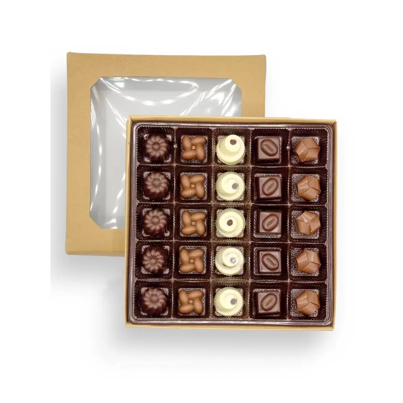 Kraft Classic Chocolate Bonbons Candy Window Boxes with Inserts - 12 Oz - 7.75'' x 7.75'' x 1.125''- Pack of 50 pcs Kraft Classic Chocolate Bonbons Candy Window Boxes with Inserts - 12 Oz - 7.75'' x 7.75'' x 1.125''- Pack of 50 pcs