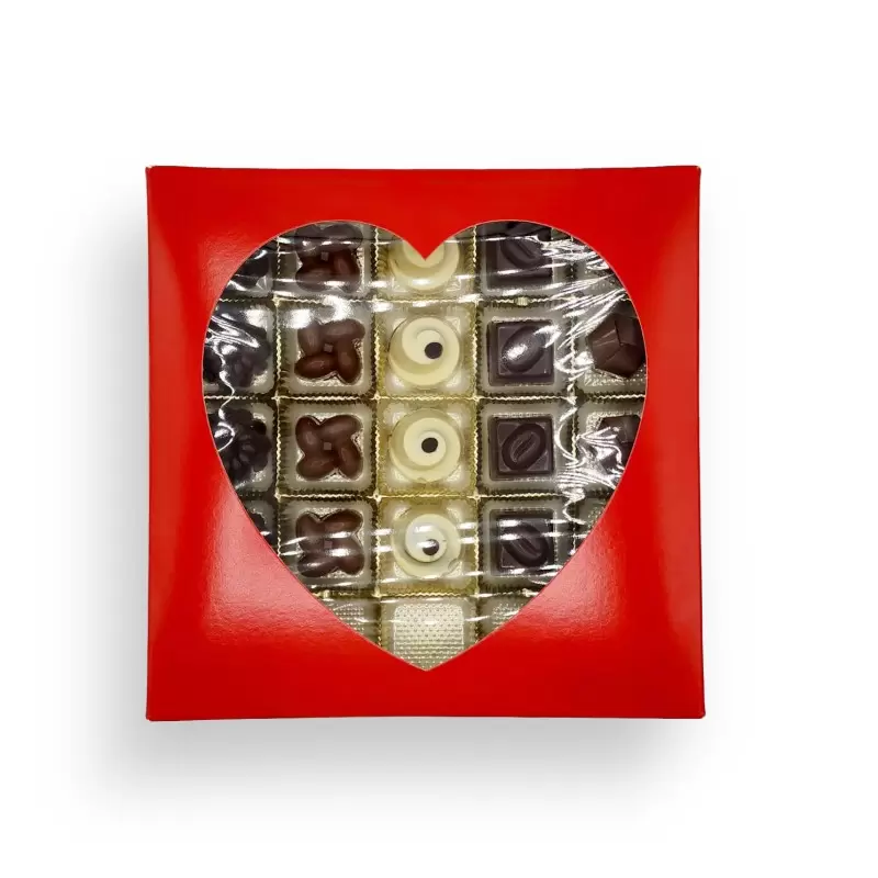 Red Heart Classic Chocolate Bonbons Candy Window Boxes with Inserts - 16 Oz - 7.75'' x 7.75'' x 1.125''- Pack of 50 pcs Red Heart Classic Chocolate Bonbons Candy Window Boxes with Inserts - 16 Oz - 7.75'' x 7.75'' x 1.125''- Pack of 50 pcs
