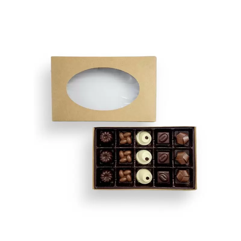 Kraft Classic Chocolate Bonbons Candy Rectangle Window Boxes with Inserts - 6 Oz - 7.125'' x 4.25'' x 1.125''- Pack of 50 pcs Kraft Classic Chocolate Bonbons Candy Rectangle Window Boxes with Inserts - 6 Oz - 7.125'' x 4.25'' x 1.125''- Pack of 50 pcs