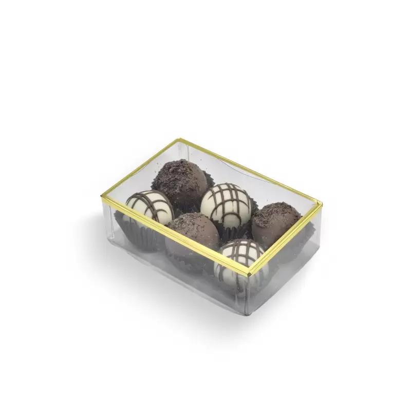 Elegant Gold Trim Classic Clear Transparent Chocolate Truffles Boxes 4 1/2" x 3" x 1 3/8" - Pack of 161 pcs