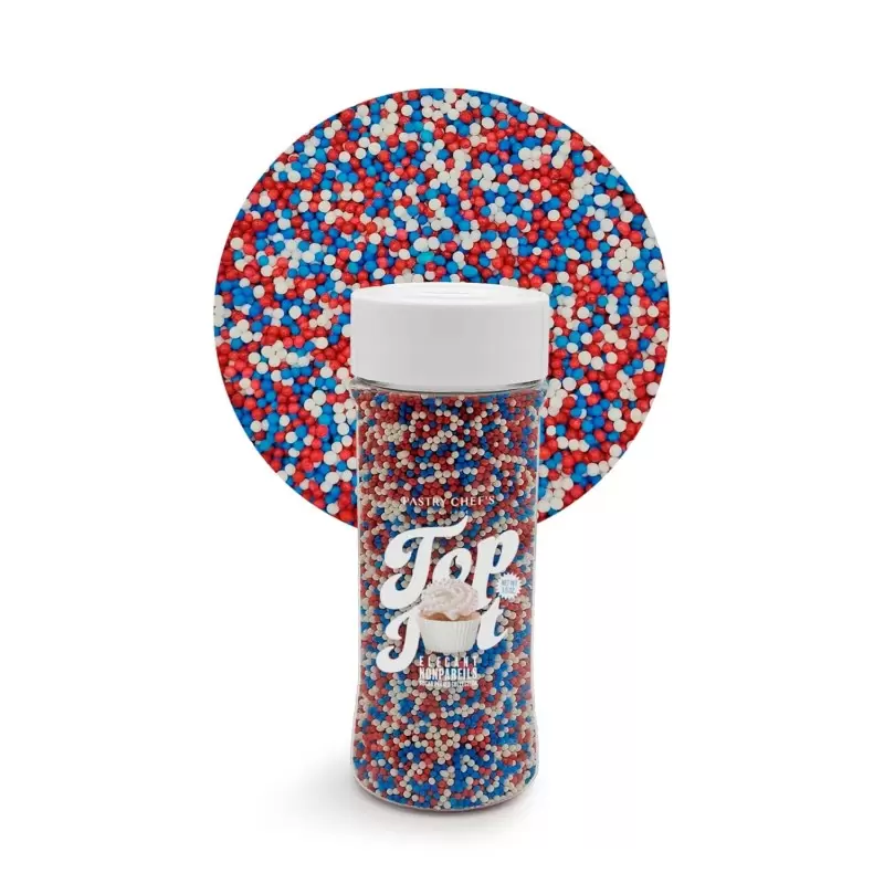 Celebration Mix Nonpareils Sugar Pearl Sprinkles Topping Decoration 3.5oz - Patriotic Pride - Pastry Chef's Boutique