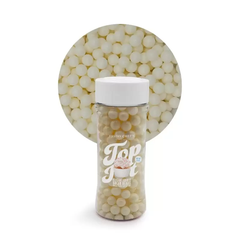 Elegant Edible Sugar Beads Topping Decoration 3.5oz - Snow White Elegant Edible Sugar Beads Topping Decoration 3.5oz - Snow White