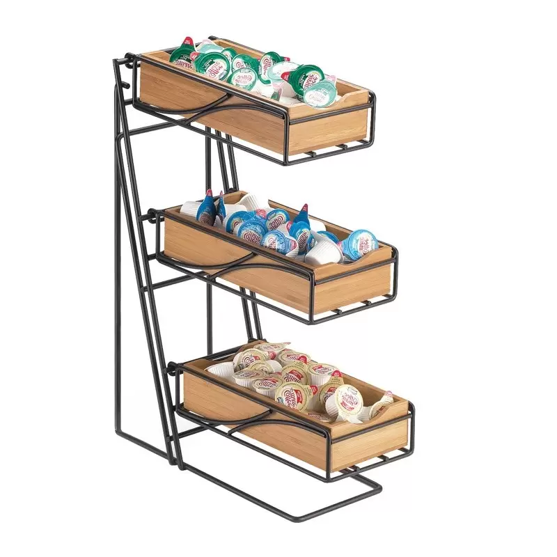 Cal-Mil Bamboo Black 3-Tier Metal Flatware / Condiment Display With Bamboo Bins Cal-Mil Bamboo Black 3-Tier Metal Flatware / Condiment Display With Bamboo Bins