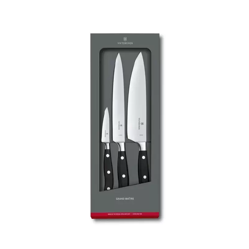 Victorinox Grand Maitre Black Knives Sets, Forged, 3-Piece Chef's Knife Set (3½" Paring Knife, 8" Slicing Knife, 8" Chef's Knife Victorinox Grand Maitre Black Knives Sets, Forged, 3-Piece Chef's Knife Set (3½" Paring Knife, 8" Slicing Knife, 8" Chef's Knife