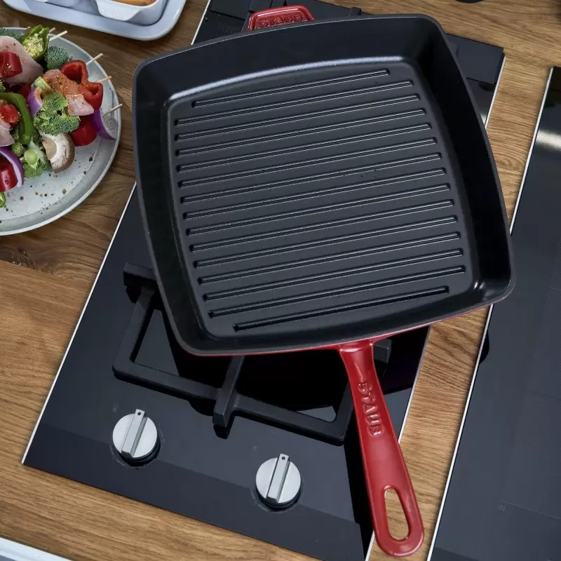 Staub 12" Square Grill Pan - Cherry Staub 12" Square Grill Pan - Cherry