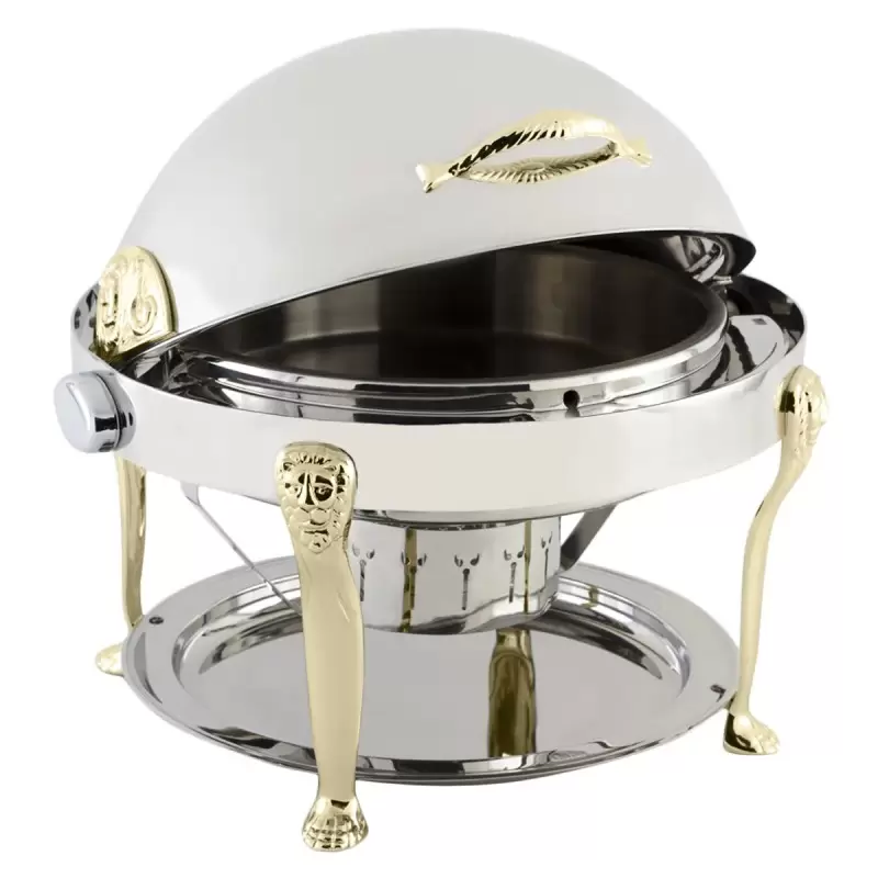 Bon Chef Elite Chafer Round - 2 Gallon - Stainless Steel With Brass Lion Legs Bon Chef Elite Chafer Round - 2 Gallon - Stainless Steel With Brass Lion Legs