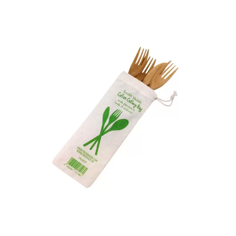 PacknWood Cotton Bag For Cutlery - L:8.66'' W:3.14'' - 100 pcs PacknWood Cotton Bag For Cutlery - L:8.66'' W:3.14'' - 100 pcs