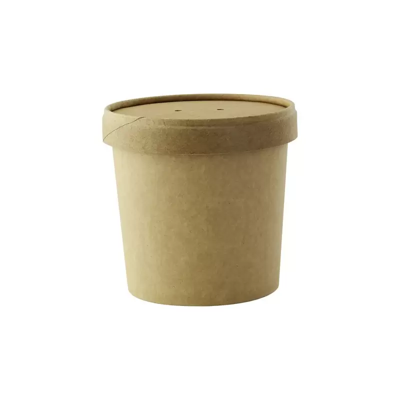 PacknWood Brown Kraft Soup Cup With Kraft Lid Included - 12oz Diam.3.5'' H:3.4'' - 250 pcs PacknWood Brown Kraft Soup Cup With Kraft Lid Included - 12oz Diam.3.5'' H:3.4'' - 250 pcs