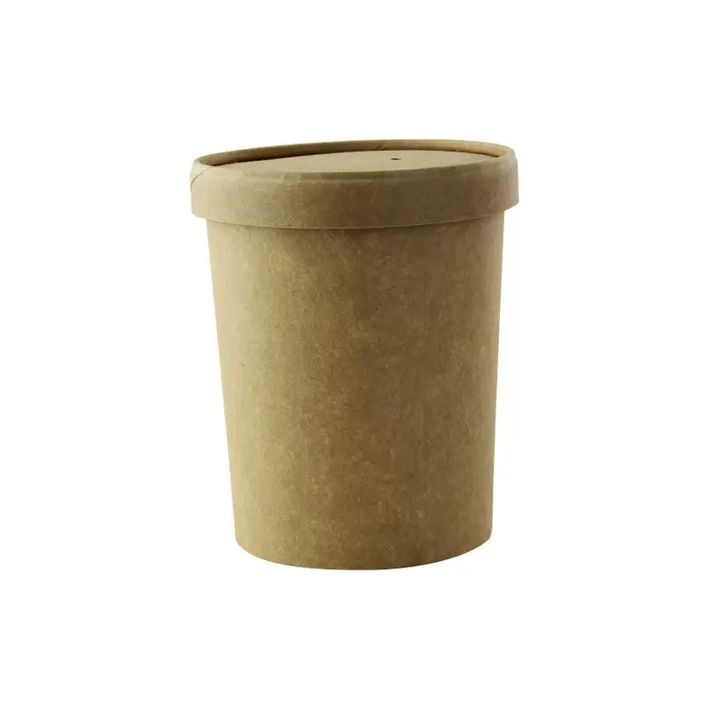 PacknWood Brown Kraft Soup Cup With Kraft Lid Included - 24 Oz - Diam.4.5'' H: 4.4'' - 250 Pcs - 250 pcs PacknWood Brown Kraft Soup Cup With Kraft Lid Included - 24 Oz - Diam.4.5'' H: 4.4'' - 250 Pcs - 250 pcs