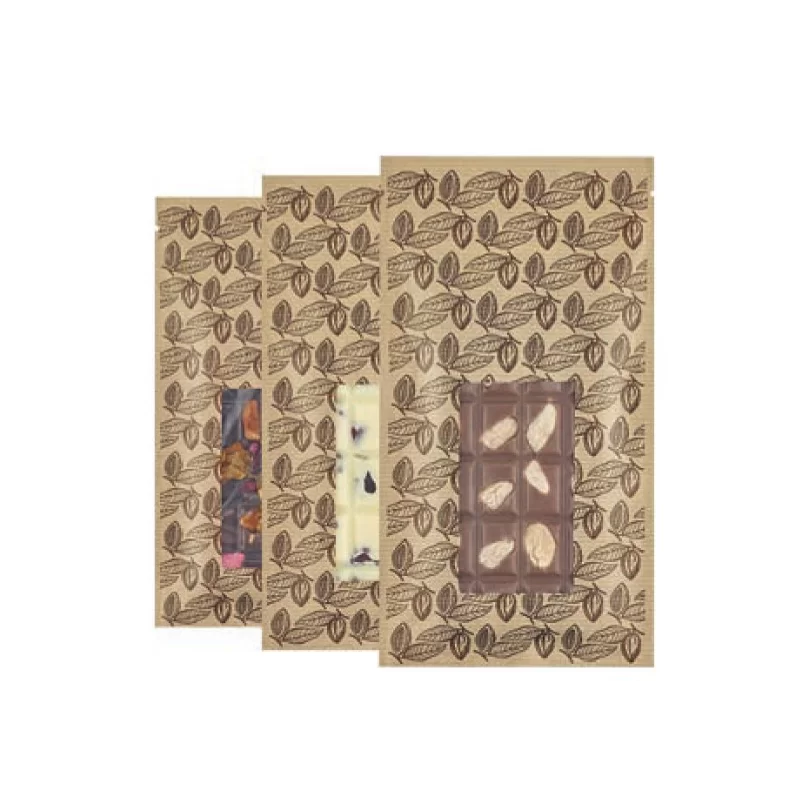 Chocolate Bar Bags with Cacao Print - 120 mm x 220 mm - Pack of 100 pcs - Pastry Chef's Boutique