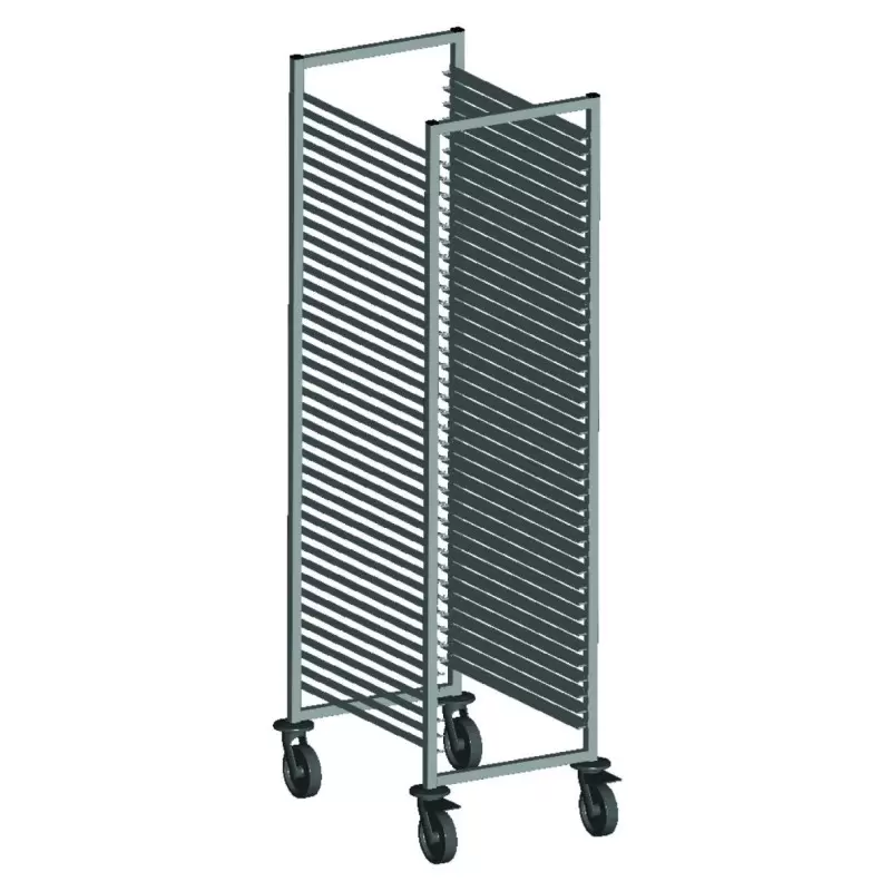 Stainless Steel Baker Trolley Rolling Cart Rack with Scaled Shelves for Chocolate Production - 30 Shelves - 40 cm Side Entrance Stainless Steel Baker Trolley Rolling Cart Rack with Scaled Shelves for Chocolate Production - 30 Shelves - 40 cm Side Entrance
