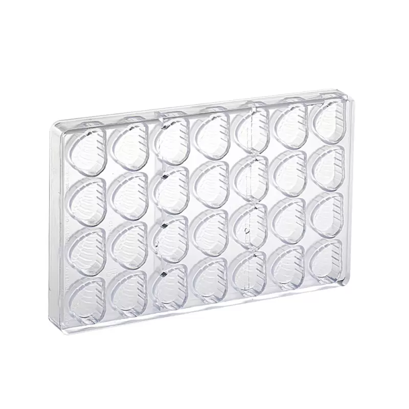 Professional Polycarbonate Leaf Shaped Chocolate Mold - 37 mm x 31 mm x h 16 mm - 28 cavity - 14gr Professional Polycarbonate Leaf Shaped Chocolate Mold - 37 mm x 31 mm x h 16 mm - 28 cavity - 14gr