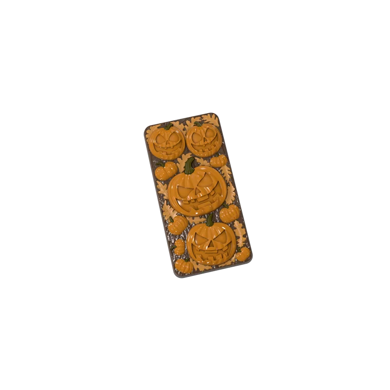 Polycarbonate Jack-o-Lantern Pumpkin Chocolate Tablet Mold - 150 mm x 75 mm x 12 mm - 100gr - 3 cavity Polycarbonate Jack-o-Lantern Pumpkin Chocolate Tablet Mold - 150 mm x 75 mm x 12 mm - 100gr - 3 cavity