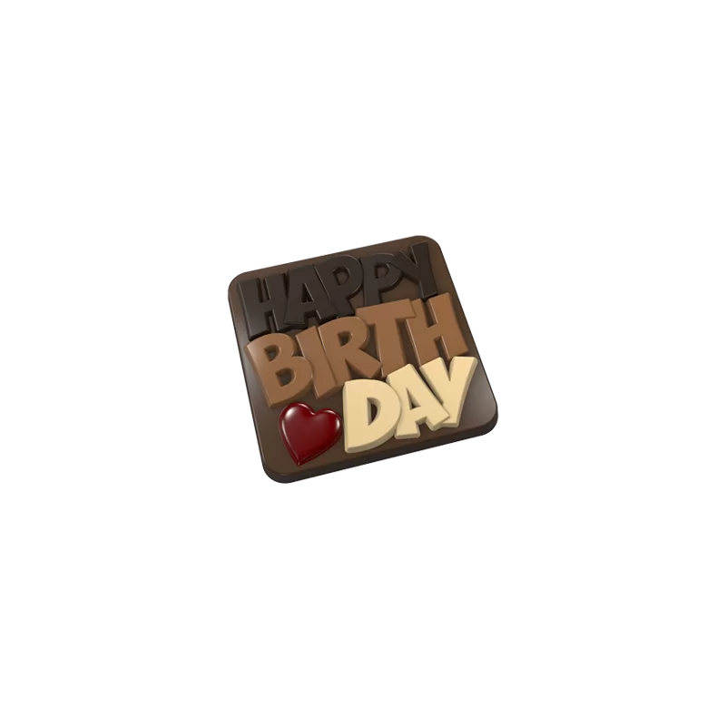 Polycarbonate Happy Birthday Chocolate Tablet Mold - 80 mm x 80 mm x 8 mm - 50gr - 6 cavity Polycarbonate Happy Birthday Chocolate Tablet Mold - 80 mm x 80 mm x 8 mm - 50gr - 6 cavity