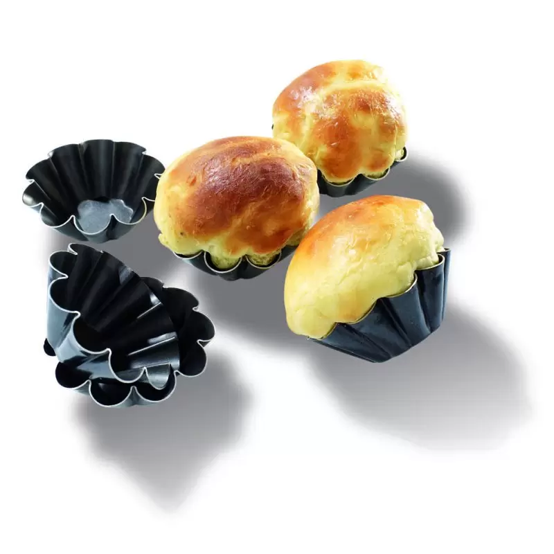 Exopan® Steel Non-Stick Small Flute Brioche Mold - 3 1/6" x h 1 1/6" - Pack of 12 Exopan® Steel Non-Stick Small Flute Brioche Mold - 3 1/6" x h 1 1/6" - Pack of 12