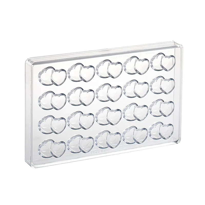 Martellato Polycarbonate Double Hearts Chocolate Praline Mold - 43 mm x h 26 mm x 16 mm - 20 cavity - 11 gr Martellato Polycarbonate Double Hearts Chocolate Praline Mold - 43 mm x h 26 mm x 16 mm - 20 cavity - 11 gr