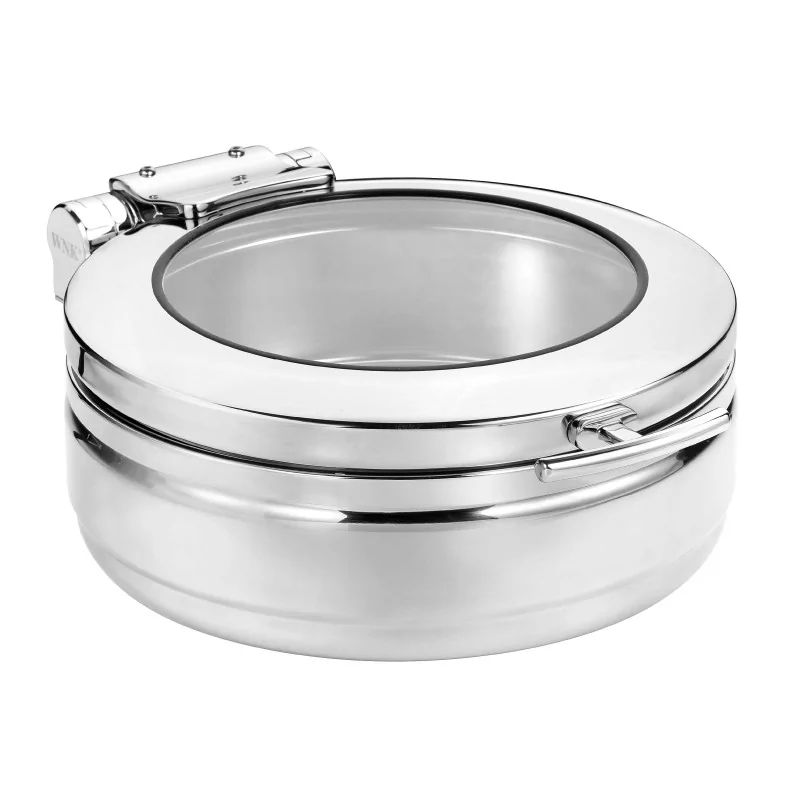 Worthy, Noble & Kent Diva Round Induction Chafer W/Glass Lid And S/S Insert L 14 3/4" W 18 7/8" H 6 3/4" - 5 1/2 Qt -